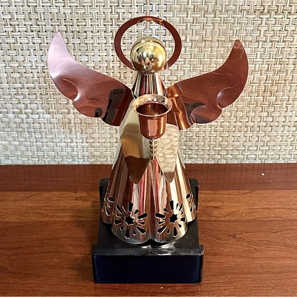 🎄🌟2xHP🌟VTG 1990s Copper & Brass Angel Candlestick Holder Home For Holidays - Picture 2 of 13